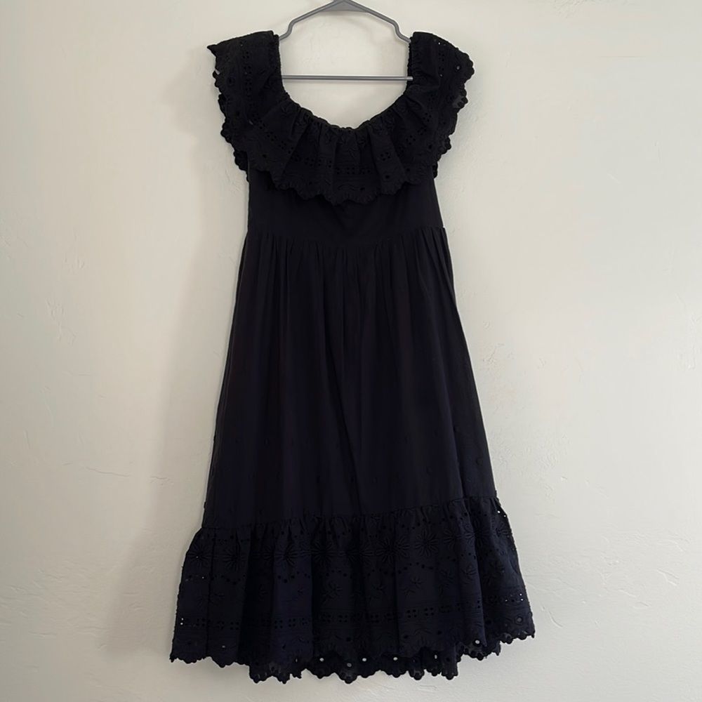 LoveShackFancy Black Off Shoulder Eyelet Dress
